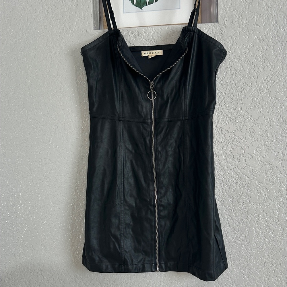 Aeropostale Black Faux Leather Zip-Up Dress